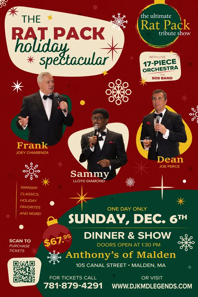 The Rat Pack Holiday Spectacular poster, Sunday December 6, Anthony's of Malden